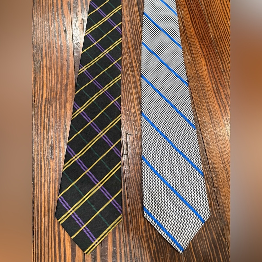 Pair Of Lauren Ralph Lauren 100% Silk Mens Designer Neck Ties Stripe Plaid